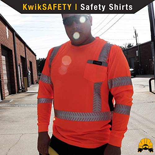 KwikSafety (Charlotte, NC) RENAISSANCE MAN Long Sleeve (w/POCKET) Class 3 ANSI High Visibility Safety Shirt Fishbone Reflective Tape Construction Security Hi Vis Clothing Men | Yellow Medium