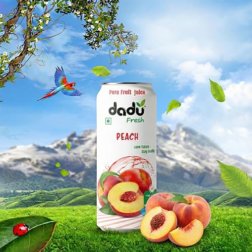 Image of Dadu Fresh Peach Juice | Pure Natural Fruit Healthy Beverage | Not from Concentrate, No Added Sugar, No Preservatives or Artificial Flavours | Vitamin Rich & Naturally Refreshing | 4 Cans x 320ml (1280ml)