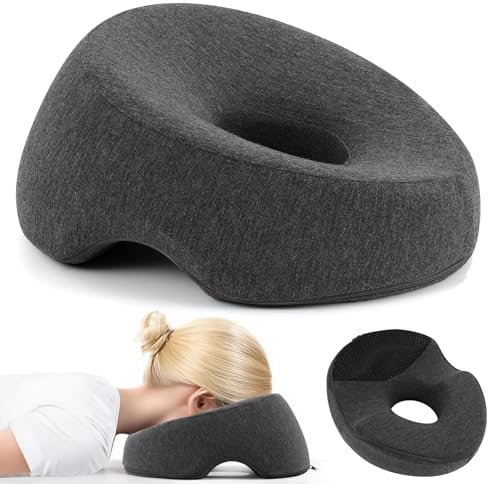 Face Down Adjustable Memory Foam Pillow with 2 Air Vents - Stomach Sleep & Post-Eye Surgery Headrest with Massage Cushion for Recovery (Dark Gray, Medium)