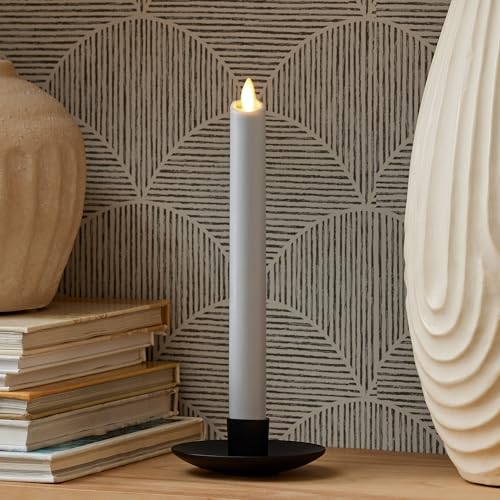 Image of Luminara - Flameless Battery Operated Taper Candle - Light Grey - Pack of 1-1x9.5 - LED Flickering Flame - Realistic Safe for Home Kids and Pets