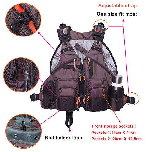 Image of Kylebooker Fly Fishing Vest Pack for Men and Women | Breathable Mesh, Multiple pockets, Adjustable Size, Lightweight, Backpack for Outdoor Trout Bass Fishing