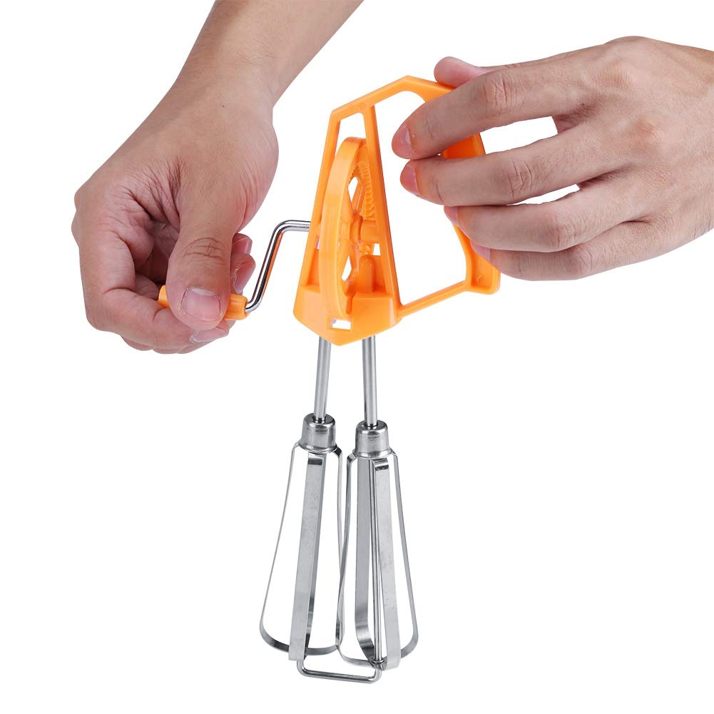 Egg Beater,Stainless Steel Rotary Hand Whip Whisk Egg Beater Mixer Cooking Tool Kitchen(orange)