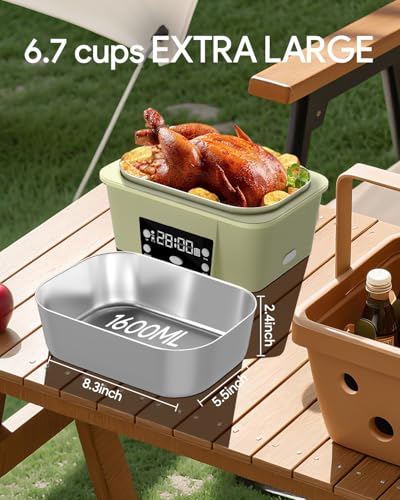 Cordless Electric Lunch Box for Adults - 10000mAh Self-Heating Food Warmer with Timer, 3-Temp Heating (100℉-212℉), 54oz/1.6L Leakproof Container + Insulated Bag for Office/Car/Travel