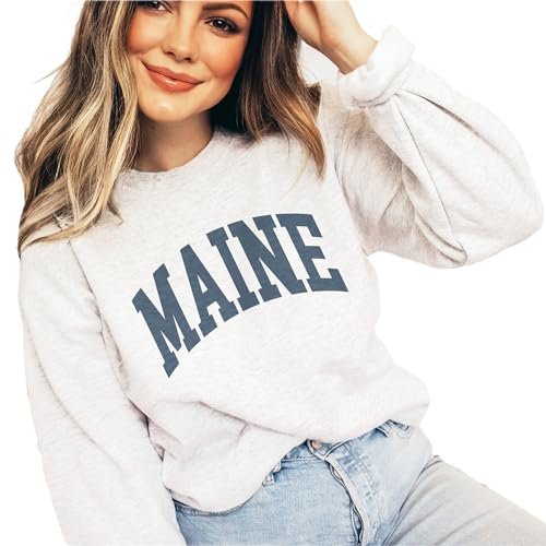 Maine Sweatshirt - Maine ME Pullover - Faded Vintage Athletic Aesthetic Varsity Style - Trendy State Travel Gift For Him or Her - Unisex Crewneck Sweatshirt3