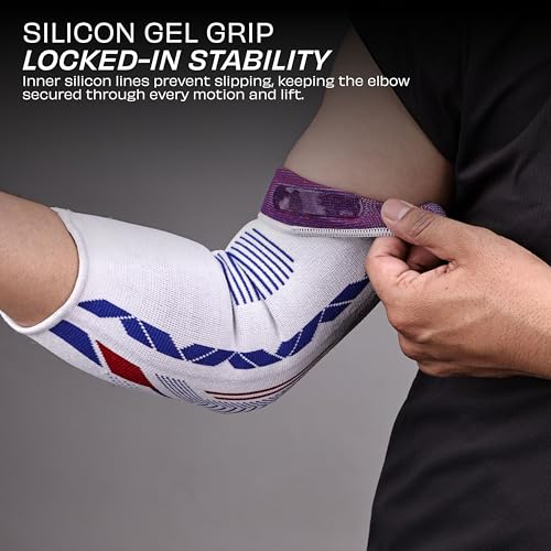 Image of Nivia Knitted Elbow Support with Silicon For Men & Women, Neoprene Compression Sleeve, Anti-Slip Grip, Heat Retention & Joint Stability for Gym, Training, and Injury Recovery(White, Large)