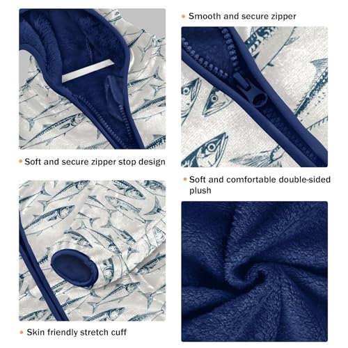 Mackerel Fishes Girls Fleece Jacket Girls Fall Jacket Girls Zip Up Hoodie Girls Sherpa Jacket 2-10T3