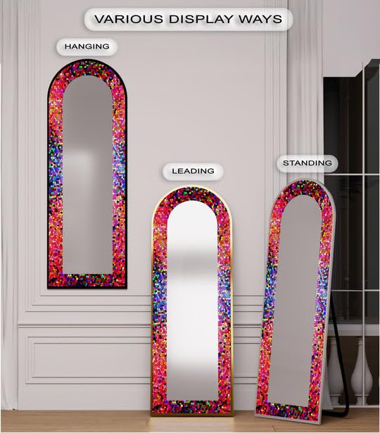 Caleidoscopio Bloom - Specchio da pavimento a mosaico a tutta lunghezza - Specchio da pavimento a mosaico con cornice nera e cornice argentata