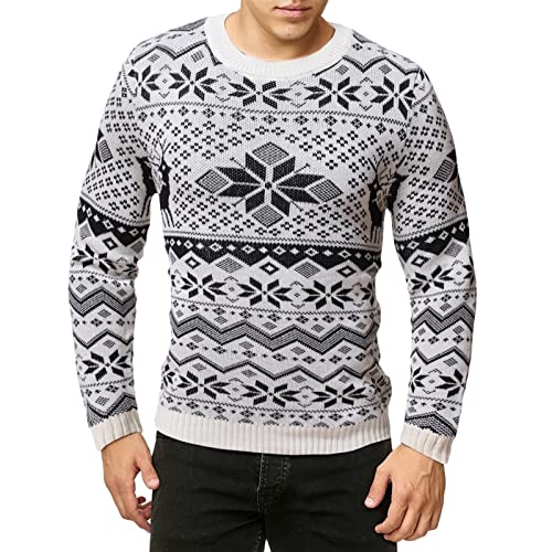 (Wool) Sweater Men's Funny Xmas Holiday Crew Neck Ugly Christmas Sweater Plus Size Pullover Jumper Sweater(White,S)