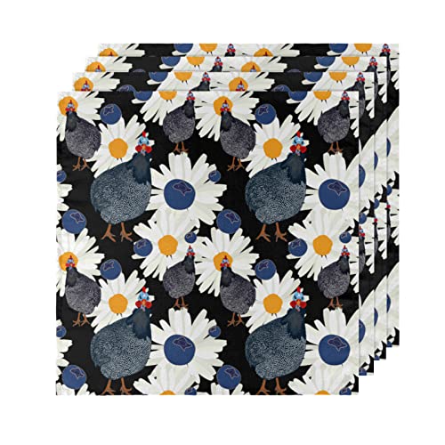 Lot de 4 serviettes en tissu Blueberry Daisy - 50,8 x 50,8 cm - Lavables et réutilisables - En polyester - Pour dîners, fêtes, mariages, vacances