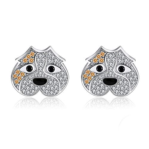 Pitty Pitbull Earrings By Ginger Lyne Sterling Silver Puppy Dog American Staffordshire Doggie Cubic Zirconia Stud Earrings or Necklace Pup Pit Bull Dog Paw Print Jewelry2