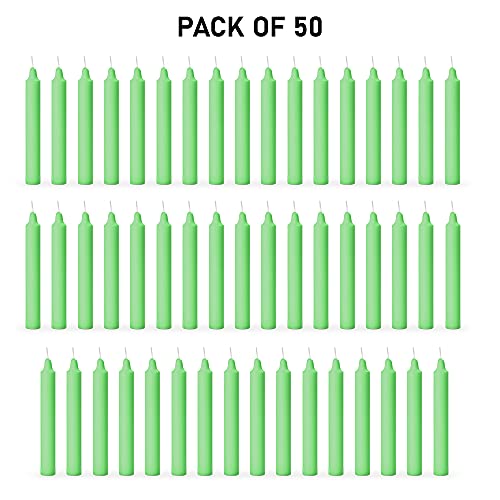 Image of AuraDecor Pack of 50 Stick Candles || Especially Meant for Healing, Chakras, Ritual Candles, Decoration, Lighting, Home Decor || Burning Time 3 to 4 Hours Each (Green), Paraffin Wax