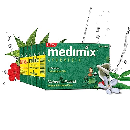 Image of Medimix Ayurvedic Classic 18 Herbs Bathing Soap 75g (Buy 5 Get 1 EXTRA Combo Pack) | Natural Oils For Healthy & Protected Skin | Shop Herbal | Natural | Paraben-free & Sulphate-free | 100% Vegan