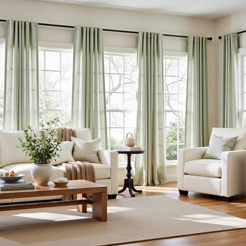 Image of jinchan Linen Curtains Light Filtering Back Tab 50x90 Inch 2 Panels Green