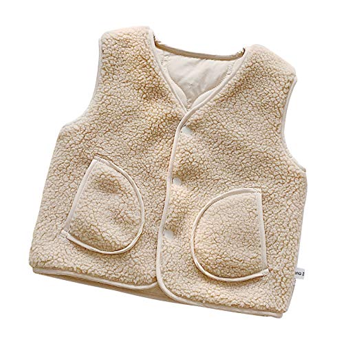 Baby Toddler Boys Girls Fleece Hooded Animals Reversible Vest Thick Sleeveless Jacket Outwear Gilet (Beige, 12-18 Months)