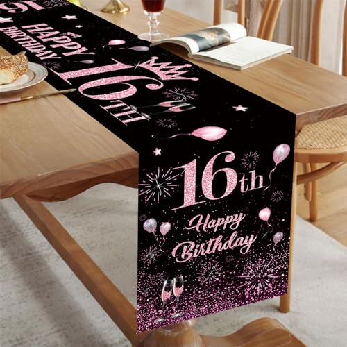 16th Birthday Table Runner for Girls Her Black Pink Happy 16th Birthday Table Runner 16 Years Old Celebration Party Decorations Non-Slip Dining Table Linen Cover Cloth Decor, 72 Inches Long 16th Birthday Table Runner for Girls Her Black Pink Happy 16th Birthday Table Runner 16 Years Old Celebration Party Decorations Non-Slip Dining Table Linen Cover Cloth Decor, 72 Inches Long