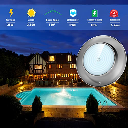 LyLmLe LED Swimming Pool Light Resin Filled Ultra-Flat,35W Underwater Submersible Lights Surface Mounted with 316L Stainless Steel Housing - Image 2