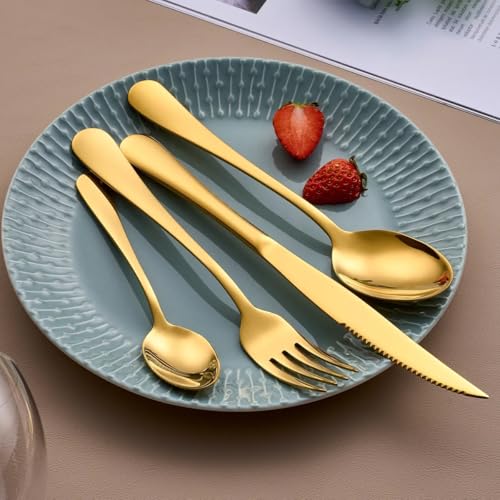 Faqueiro Portofino 24 Peças em Aço Inox Dourado Jogo Elegante com...