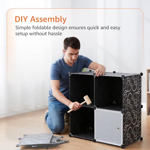 Image of Amazon Basics Plastic Modular Wardrobe Storage Cabinet for Home | 8 Cube Organizer with Doors | DIY Foldable Closet for Clothes, Shoes & Accessories | Black | 75 x 37 x 146 cm