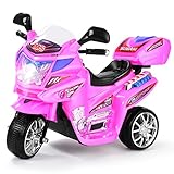 HONEY JOY Pink Kids Motorcycle, 6V Electric Motorcycle for Kids, LED Headlights, Music, Pedal, Storage Trunk, Horn, 3-Wheeler Ride On Motorcycle, Gift for Boys Girls(Pink)