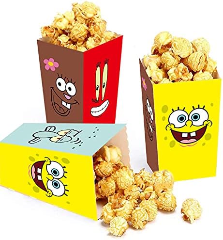 LIZIHAO ZEROPEST 24 PCS Sponge Inspired Bob Popcorn Boxes for Party Supplies, Snack Boxes, Candy Boxes for Sponge Inspired Bob Birthday Party Favors