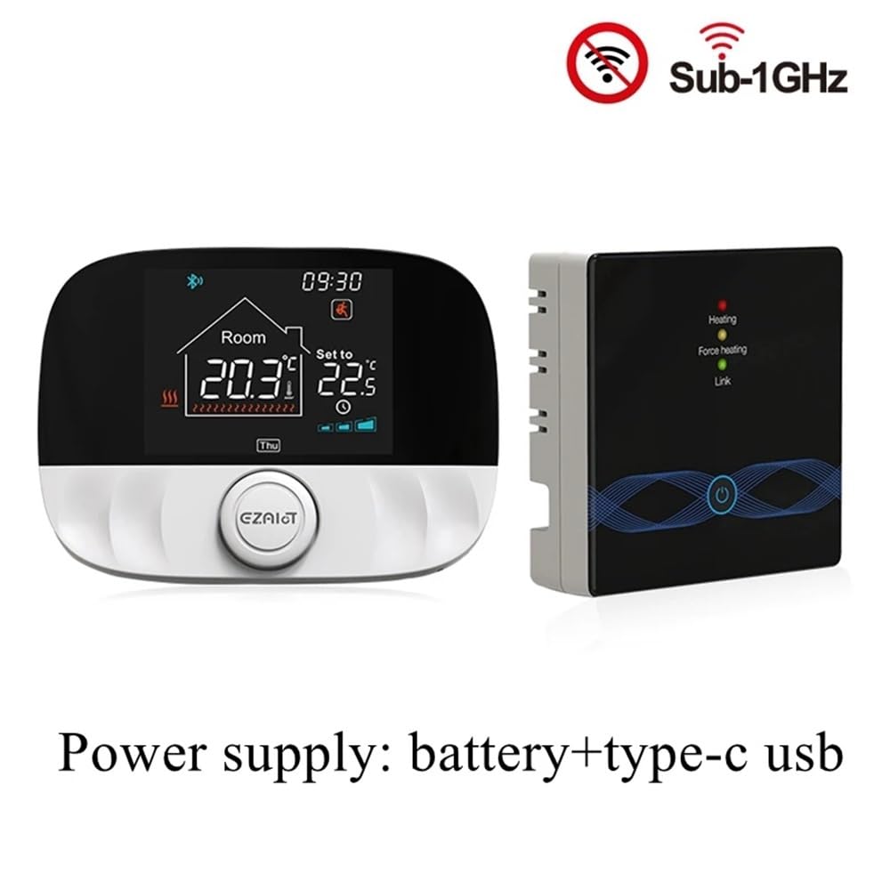 RF433 bezprzewodowy termostat WiFi dopasowanie do podłogowego wodoodpornego Kotłak domowy Tuya Smart Programowalny kontroler temperatury(Black T9N Set)