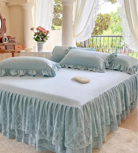 Cache-sommier 150x200 en coton bleu pour masquer et protéger le lit