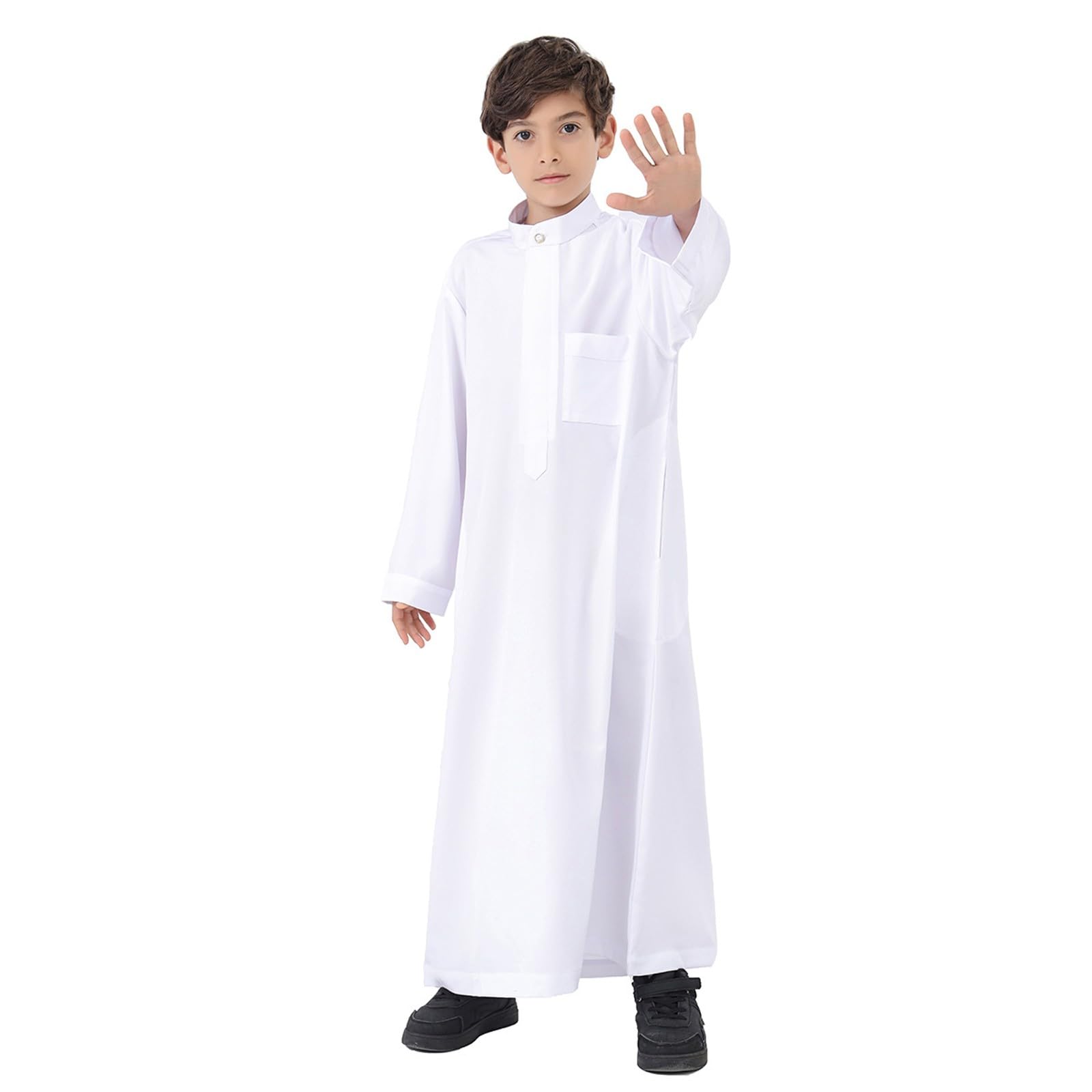 Gebetskleidung für Kinder, Islamische Kleidung für Kinder Jungs, Abaya Junge Langarm Arabische Kaftan Mit Tasche Muslimische Kleider Langer Islam Thobe Scheich Kostüm Muslimische Robe Ihram Kleidung