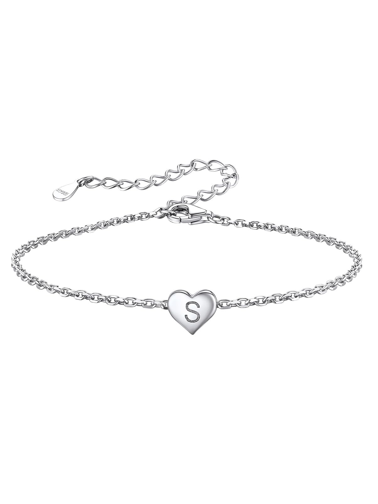 SilvoraS925 Sterling Silver Heart Initial Bracelet 26 Letter A-Z Adjustable Love Jewellery Gift for Women Girls Sisters Friends Mum Daughter Birthday with Gift BoxRecycled Claim Standard Blended
