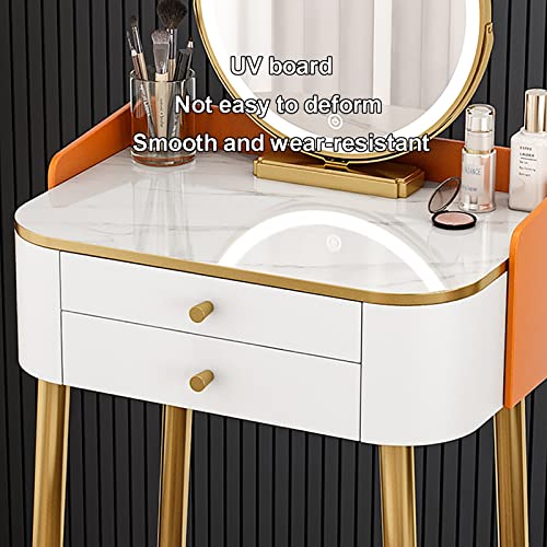 Set da trucco a LED con specchio illuminato, moderno tavolo da toeletta e sgabello, design compatto per piccole camere da letto, ideale per gli amanti del trucco e soluzioni salvaspazio
