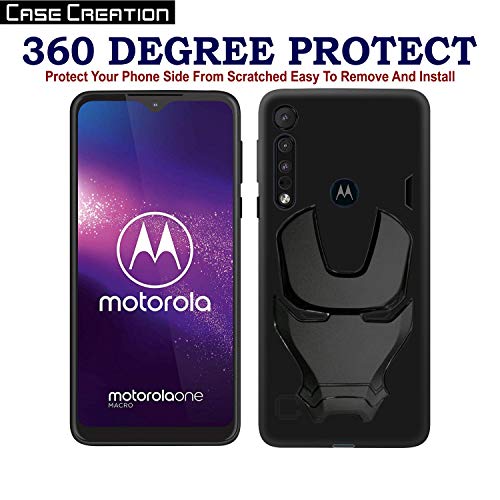 Image of COVERLY Official 3D Touch Feel Trending Avenger Logo Mask Soft Rugged Grip Iron Man Super Power Cartoon Movie Engraved Silicone Matte Back Cover for Motorola One Macro (2020) - Black
