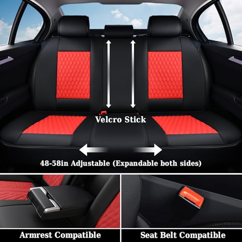Image of Coverado Leather Rear Seat Covers for Cars, Waterproof Back Seat Cover, Universal Automotive Seat Cushion Protector for Most Cars Trucks SUV (Black & Red Line)