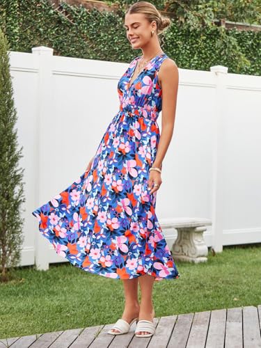 womens summer sleeveless v neck boho long dress floral print midi sundress
