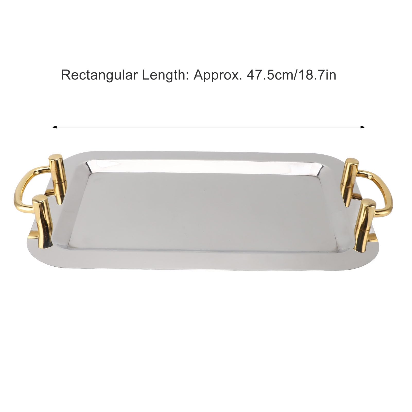 Yosoo Health Gear Bandeja para Servir de Acero Inoxidable Platos Llanos de Acero Inoxidable 304 con Superficie de Espejo y Asas Doradas Borde Resbaladizo para Servicio de Mesa de Restaurante Buffet