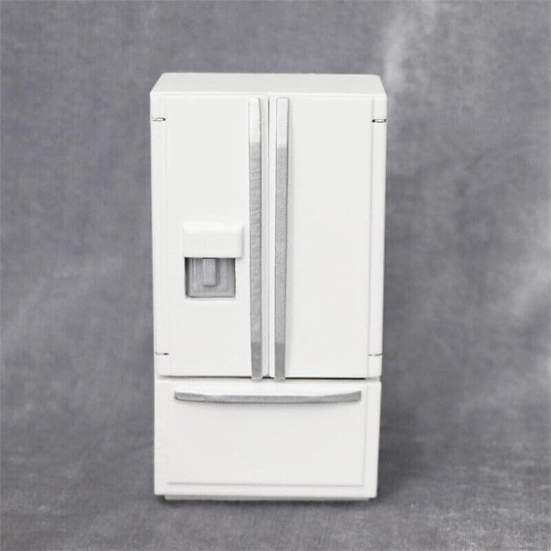 Image of EatingBiting 1:12 Scale 1 /12 Mini Furniture minihouse Kitchen White Refrigerator Fridge with 2 Doors Furniture Accessories Wooden Refrigerator Fridge Freezer