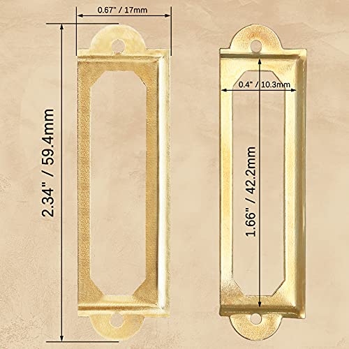 Rierdge 60 Pcs Antique Label Holder, 2.3 Inch Long Metal Office File Cabinet Shelves Drawer Name Card Label Holder Frames With Screws (Gold) #TOP3