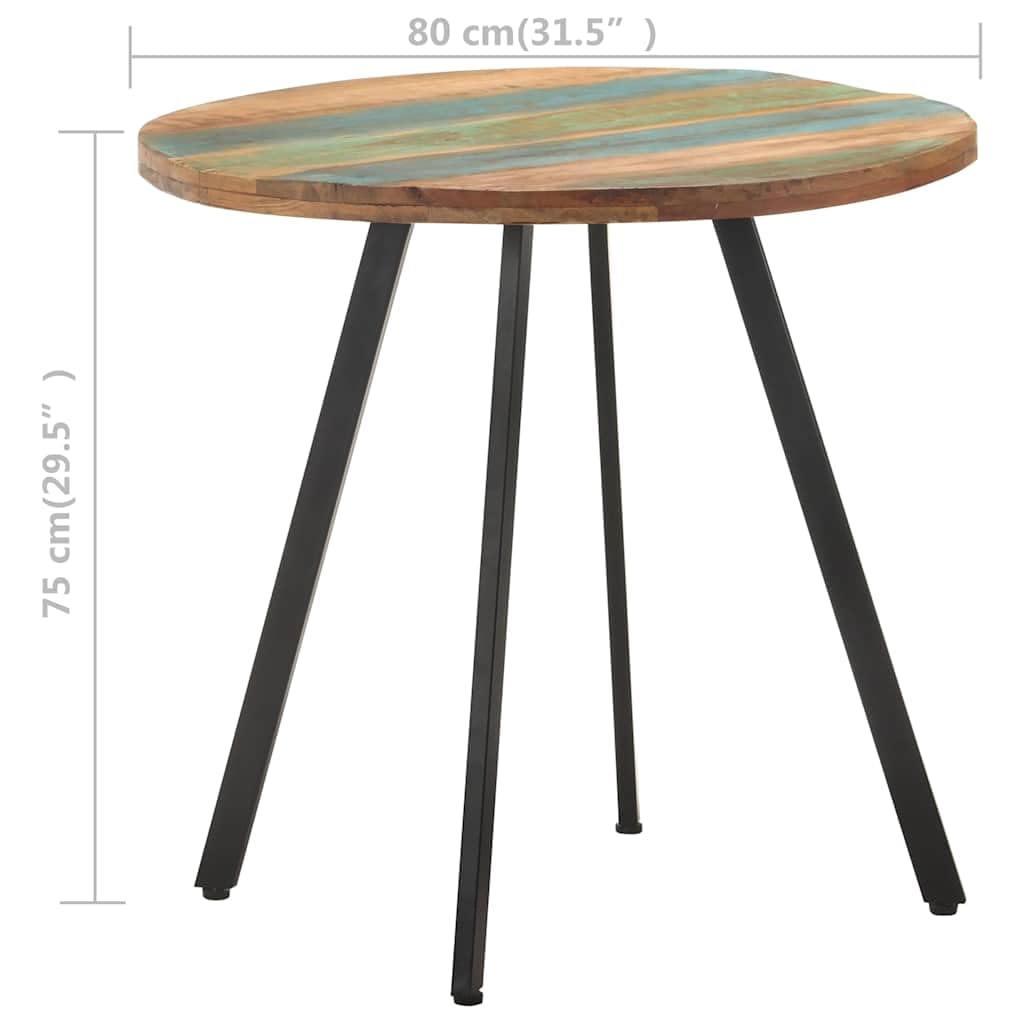 Tavolo da pranzo in legno massiccio riciclato, 80 cm, rotondo, con struttura in metallo nero, tavolo da cucina pieghevole e salvaspazio, per sala da pranzo e soggiorno, moderno e robusto
