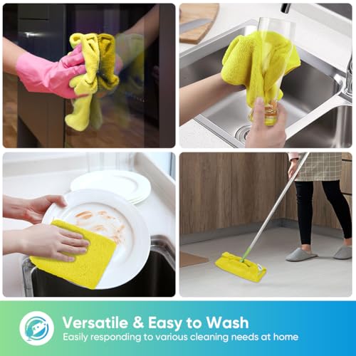Image of HOMEXCEL Yellow Microfiber Cleaning Cloth, 12 Pack Premium Microfiber Towels for Cars, Lint Free, Highly Absorbent, Reusable Cleaning Rags for Car, Household, Kitchen, Window, 11.5 inchX11.5 inch