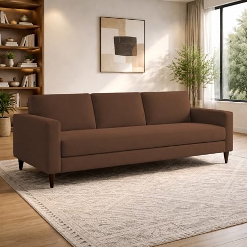Image of Carlos 3 Seater Sofa Set for Living Room & Home Office, Modern Furniture Fabric Sofa Couch with Comfortable Soft Cushioning, Durable Wooden Frame, Stylish Seating for Home (Brown)