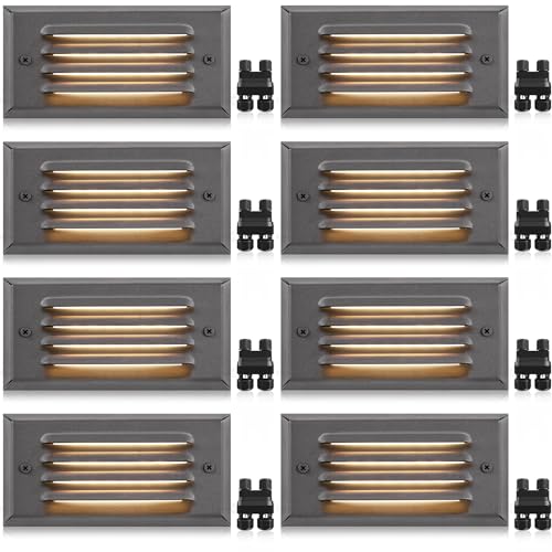 SUNVIE Low Voltage Step Lights - Outdoor Stair Lights 5W LED with Horizontal Louver Faceplate for Steps, Stairs, Fences 12V 3.2FT ETL Listed Wire Fastlock2 Connectors Included, 8 Pack