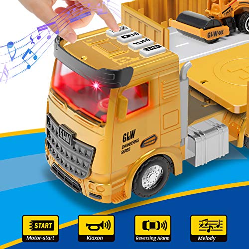 Kids Construction Site Vehicles Toy Set - Tractor Truck with Matchbox Bulldozer, Forklift, Steamroller, Dump, Cement Mixer, Excavator Digger, Crane, Christmas Birthday Gifts for 2 3 4 5 Years Old Boys