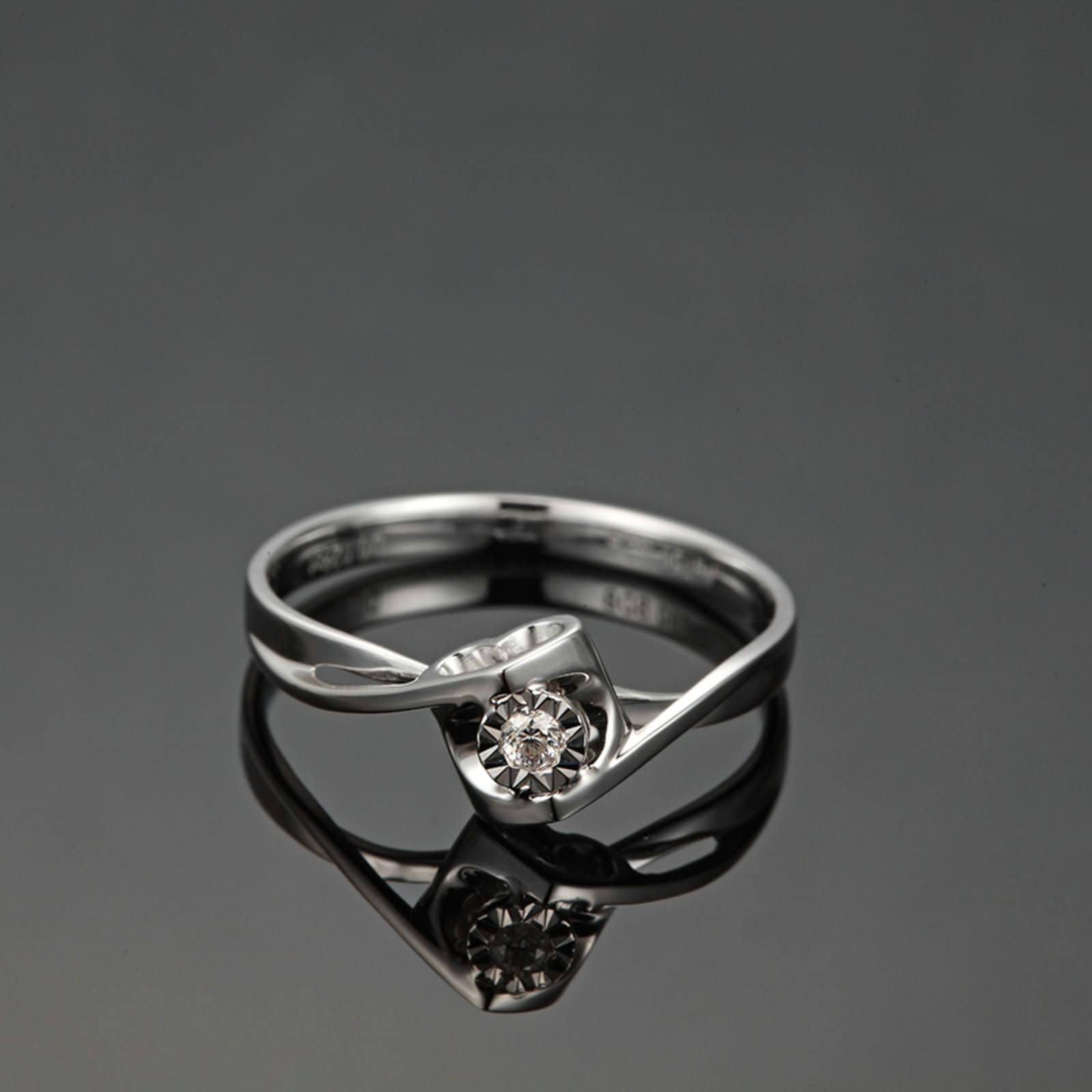 Anello Fidanzamento Donna Oro Bianco 9Kt / 14Kt / 18Kt, Cuore Cavo e Rotondo con Diamante da 0,03ct, Anelli Fedi Nuziali Argento Donna