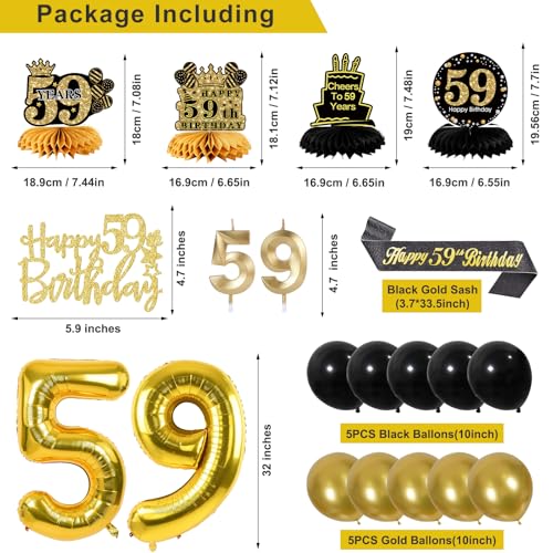 Image of 59th Birthday Decorations for Men, Black Gold 59th Party Decoration Kits