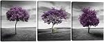 Pyradecor 3 Panels Purple Trees Large Modern Gallery Wrapped Landscape Artwork Giclee Canvas Prints Fall Forest Pictures Paintings on Canvas Wall Art for Living Room Bedroom Home Office Decor