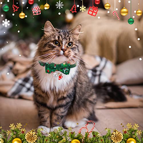 2 Stück Weihnachten Katzenhalsband Hundehalsband,Weihnachtliches Katzenhalsband mit Süßer Fliege und Glöckchen Katzen Halsband Weihnachten Katzen Halsbänder mit Schleife für Katze,Kätzchen und Welpen