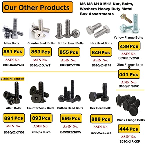 Image of Epi-Torque Metric M6 M8 M10 M12 Stainless Alloy Steel 202 Grade Counter Sunk Screws Nuts CSK Bolt Washer with Allen Keys Assortment Kit Set with SS Box 853 Pcs Pack