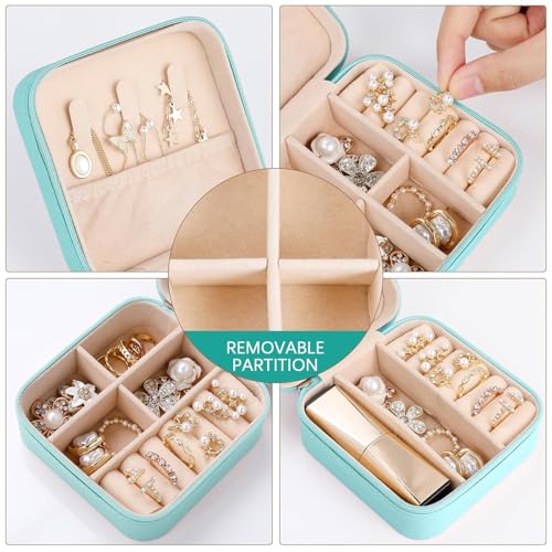 Image of Mini Jewellery Travel Case, PU Leather Organizer Box, Small Portable Jewellery Storage Holder for Womens Rings Earrings Necklaces (GREEN)