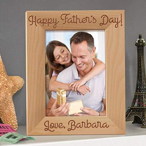 Happy Fathers' Day Personalized Wooden Picture Frame 3 1/2" x 5" Brown (Vertical)