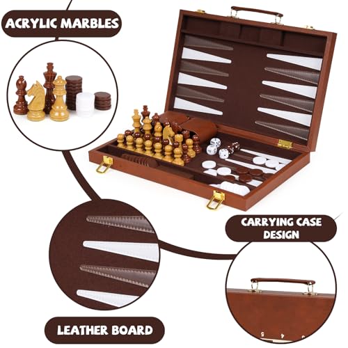 3 en 1 Ajedrez Damas Backgammon Set Plegable 15" miniatura 3