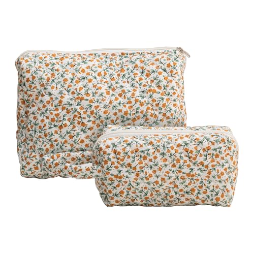 FEMONGY neceser mujer 2 piezas neceser flores, neceser pequeño Estampado floral bolsa de maquillaje, necessaire mujer, neceseres, neceser maquillaje Gran capacidad para utensilios de belleza(amarillo)