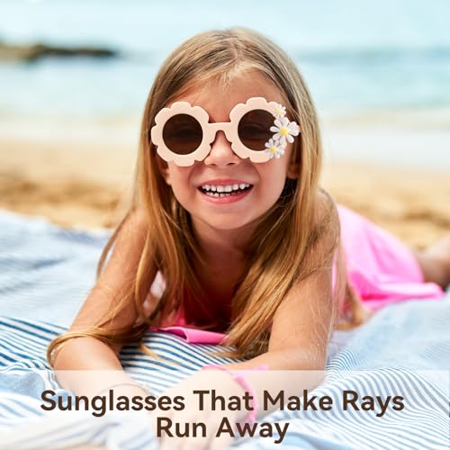 Kids Flower Sunglasses for Girls daisy Round Flower Glasses for Toddler Sun Glasses for Baby Age 2-4 Little Girls Age 10-123